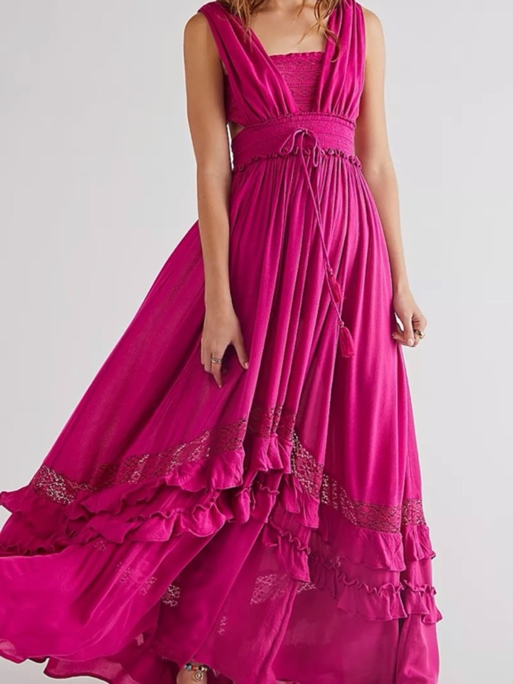 Free People Santa Maria Maxi Fuchsia Hot Pink Dress XS